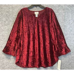 ALFRED DUNNER Women's 2X Runway Ready Crushed Velvet Top Beaded Bell Sleeves NWT